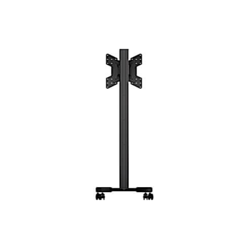 Adjustable Mobile Cart for 32 to 55 Screens rear view of the black metal tv mount on wheels.