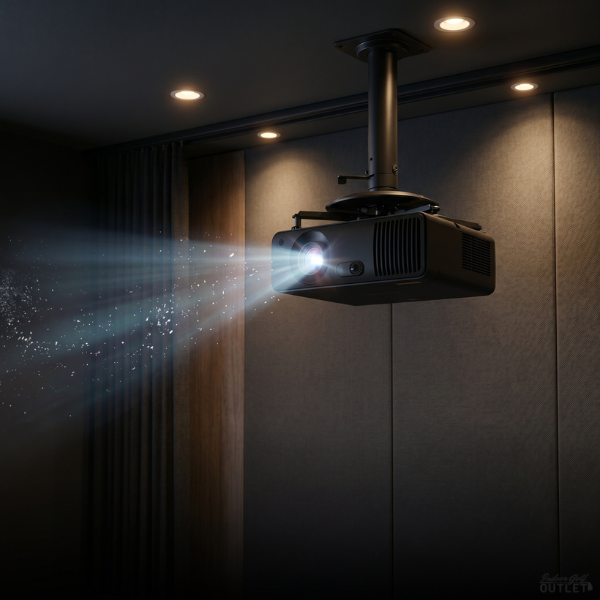 BenQ AK700ST Golf Simulator Projector with lighting mounted from the ceiling.