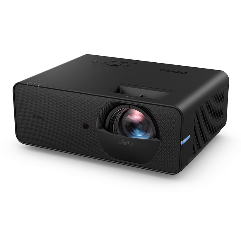 BenQ LH860ST 5000-Lumen 1080P Ultra Short Throw Laser Golf Simulator Projector angled left view.