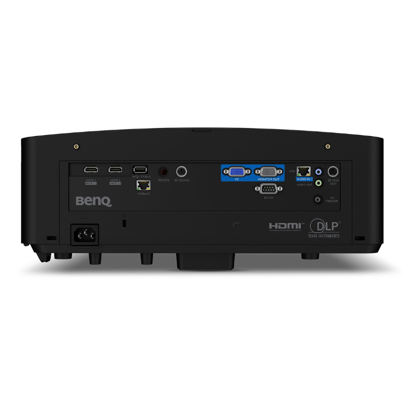 BenQ LU935ST 5500 Lumens Short Throw Laser Golf Simulator Projector rear angle with inputs.