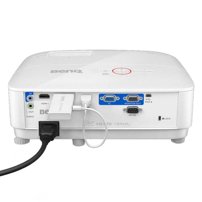 BenQ TH671ST 3000-Lumen Short Throw 1080P Golf Simulator Projector rear view with wires.