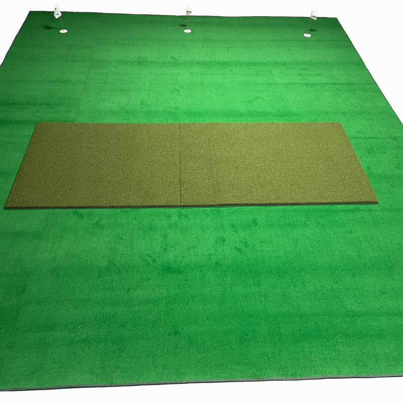 Big Moss True Launch PLUS Hitting Mat - 5'x9' displayed on putting turf background.