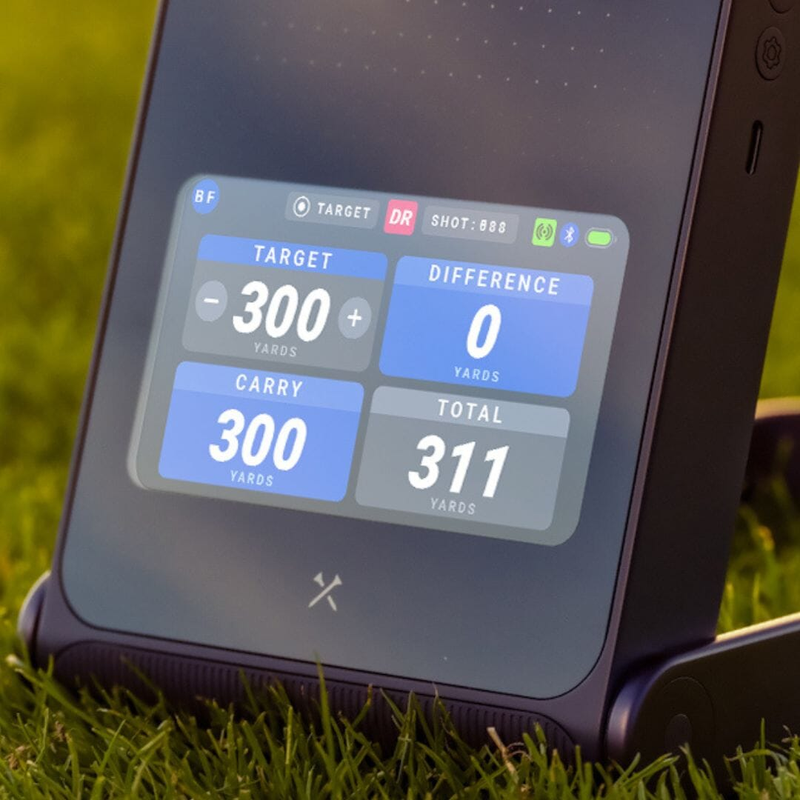 Blue Tees Rainmaker Launch Monitor on unit display close up.