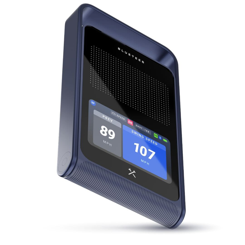 Blue Tees Rainmaker Launch Monitor top down view with swing speed.