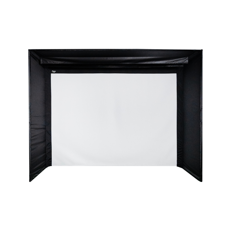 Carl's Place C-Series DIY Golf Simulator Enclosure Package with Impact Screen front view.