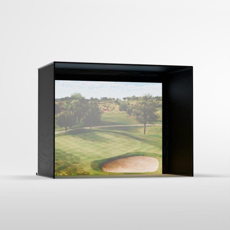 Carls Place C-Series DIY Golf Simulator Enclosure Kit front view 7-7x10 black frame golf course screen.
