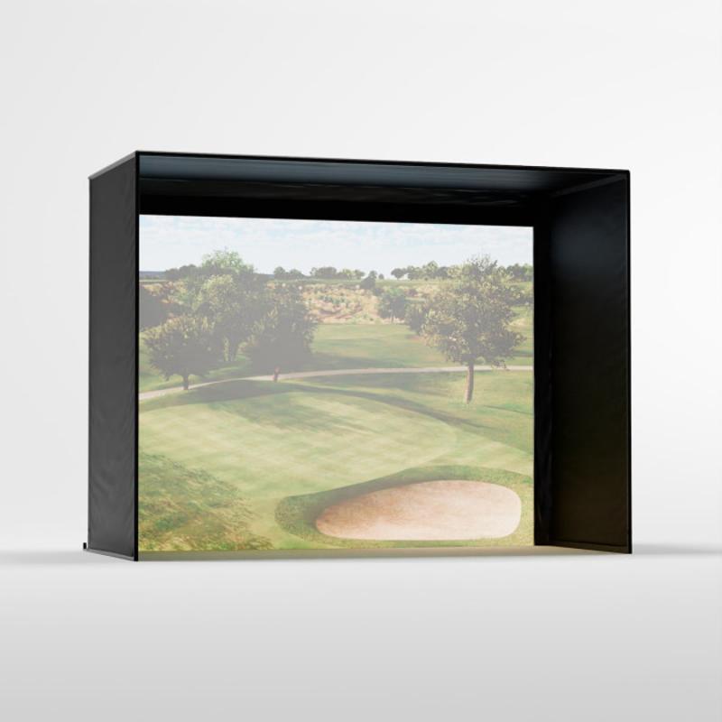 Carls Place C-Series DIY Golf Simulator Enclosure Kit front view 8-5x11-5 black frame golf course screen.