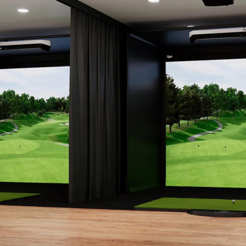 Carl's Place Golf Room Curtain in a commercial golf simulator.