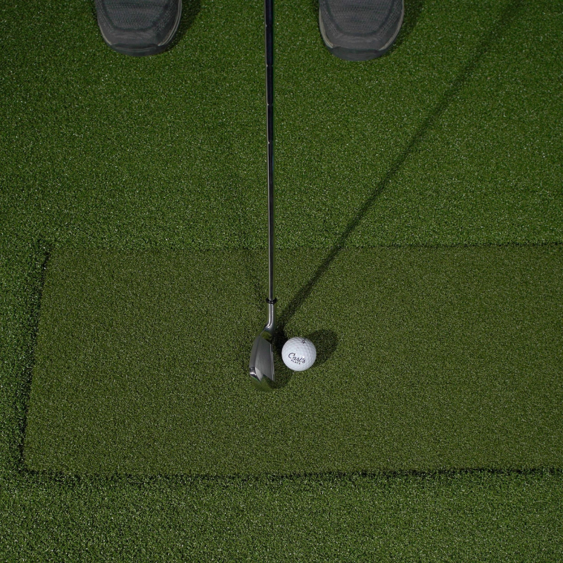 Carl's Place HotShot Golf Hitting Mat with Divot Strip with club and ball.