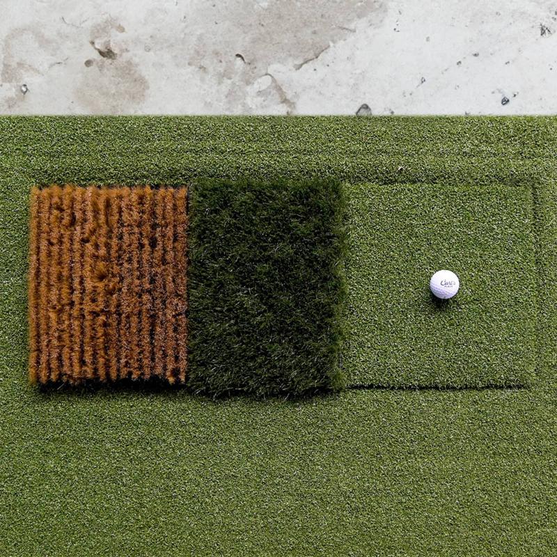 Carls Place HotShot Trouble Mat Converter top view golf ball different turf surfaces. 