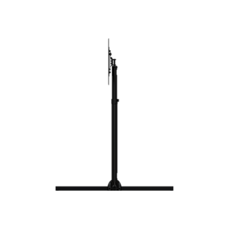 Collapsible Floor Stand for 32" to 75" Displays left side view of the standing black frame floor stand with the mount attached.