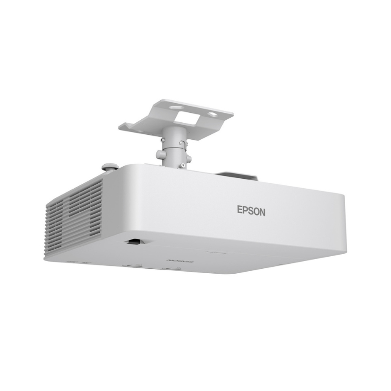 Epson L690E Powerlite 6500-Lumen WUXGA Short Throw 3LCD Laser Projector with 4K Enhancement mounted angled view.