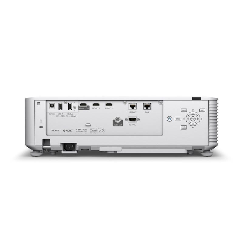 Epson L690E Powerlite 6500-Lumen WUXGA Short Throw 3LCD Laser Projector with 4K Enhancement rear port view.