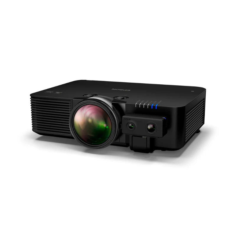 Epson L695SU PowerLite 6200-Lumen WUXGA Short Throw 3LCD Laser Projector angled front left view with sensor. 