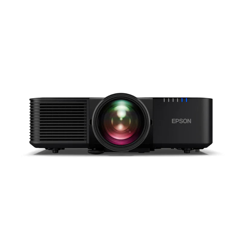 Epson L695SU PowerLite 6200-Lumen WUXGA Short Throw 3LCD slight overhead view with lens.