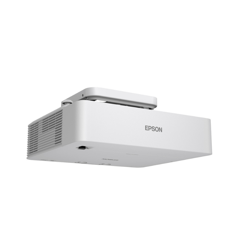 Epson L790SE PowerLite 7000-Lumen WUXGA Short Throw 3LCD Laser Projector with 4K Enhancement collapsed mount rear angle view.