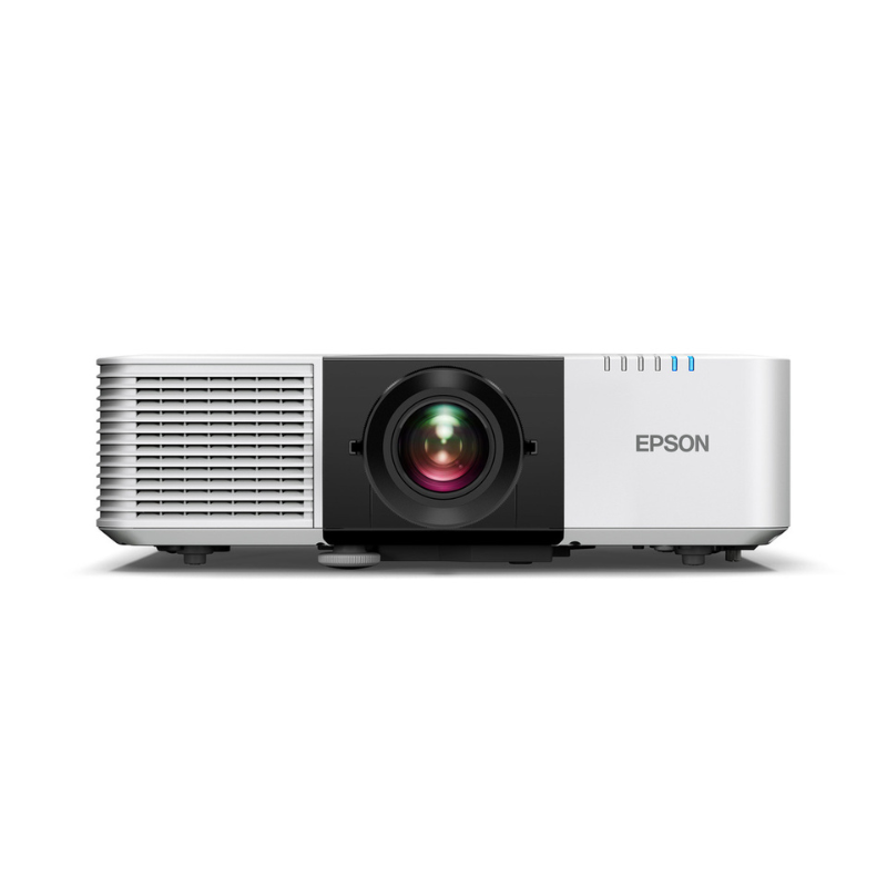 Epson L890E PowerLite 8000 Lumen WUXGA Normal Throw 3LCD Laser Projector with 4K Enhancement front view with lens.