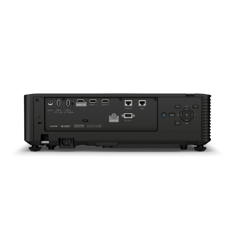 Epson L895E PowerLite 8000 Lumen WUXGA Normal Throw 3LCD Laser Projector with 4K Enhancement rear port view.