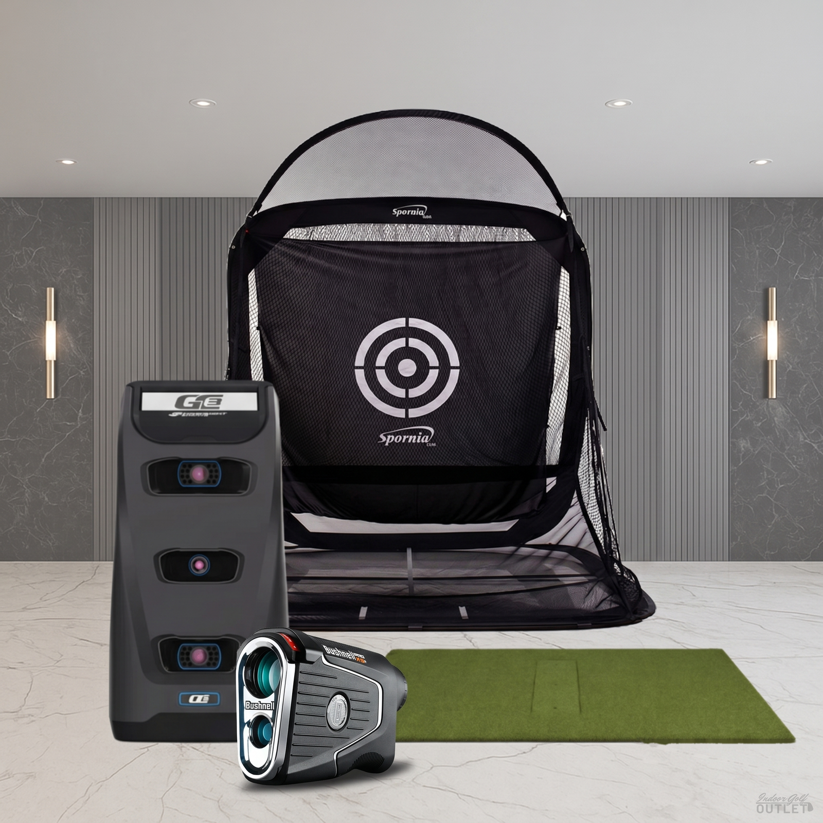 Foresight Sports GC3 Practice Package shown with a Bushnell Pro X3 rangefinder.