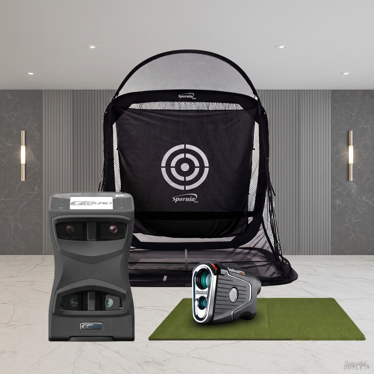 Foresight Sports GCQuad Practice Package shown with a Bushnell Pro X3 rangefinder.