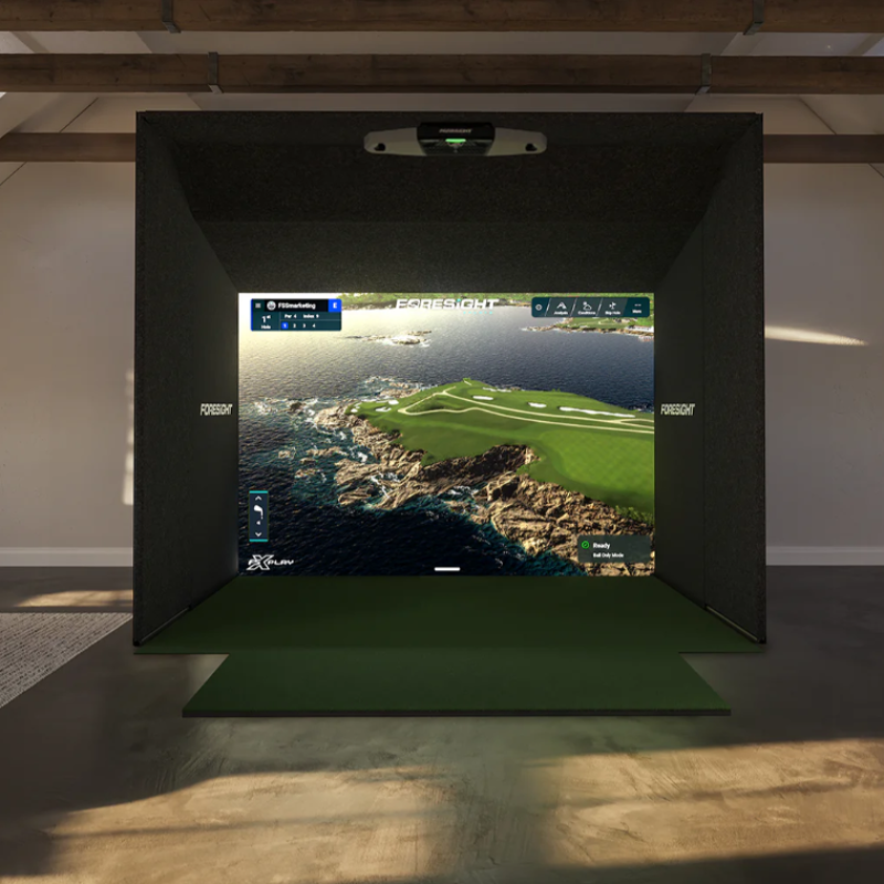 Foresight Sports SIM IN A BOX Custom Golf Simulator Foresight Falcon 12 feet wide with frame extension.