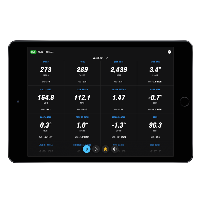 Full Swing KIT Launch Monitor App user interface on iPad.