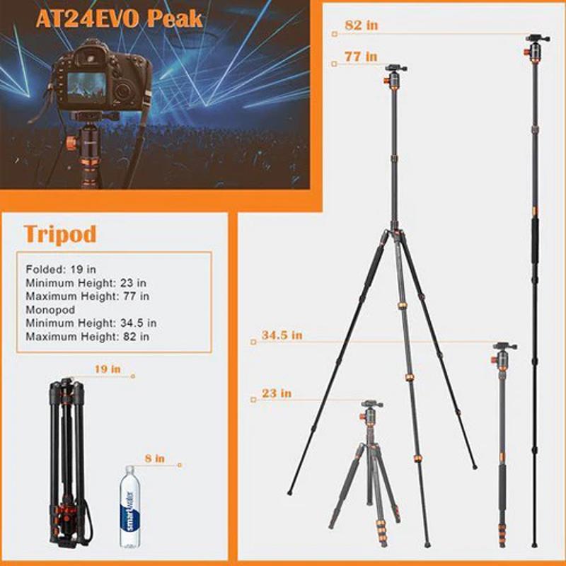 GEEKOTO AT24EVO Compact Aluminum Tripod dimensions.