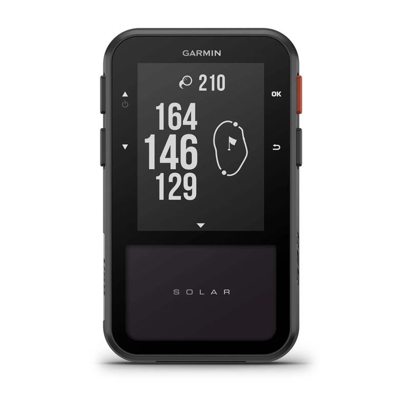 Garmin Approach G20 Solar Handheld Golf GPS front view distance display.