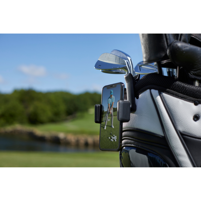 Garmin Approach R10 Launch Monitor attached to golf bag.