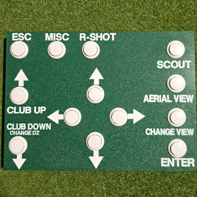 Golf Simulator Control Box for The Golf Club 2019 in green color with white buttons.