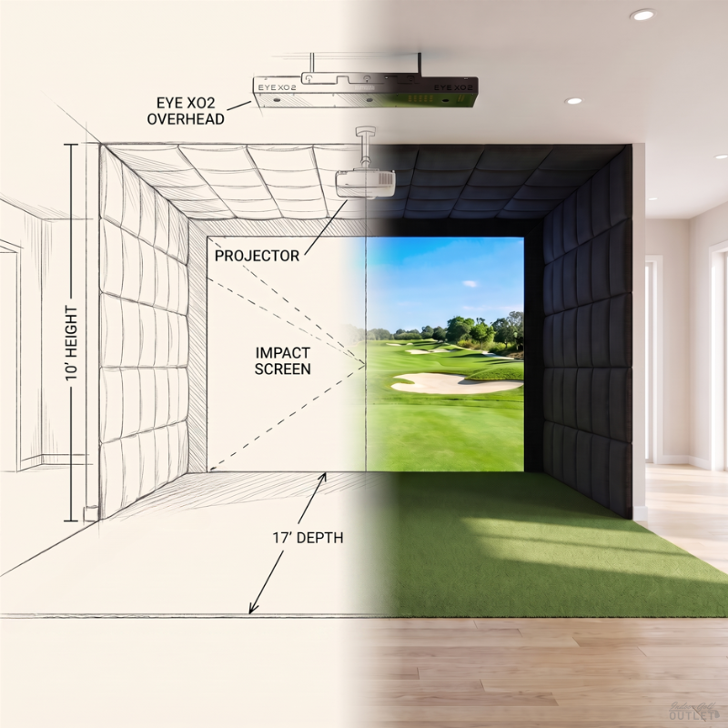 Golf Simulator Design Plans and Consultation blueprint to finished golf room hero.