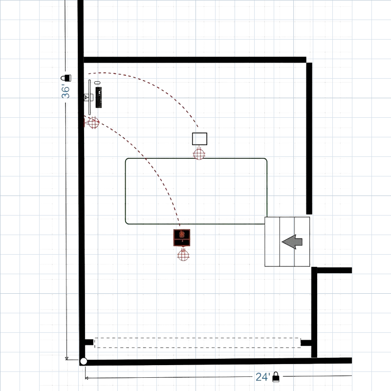 Golf Simulator Design Plans and Consultation scaled room layout.