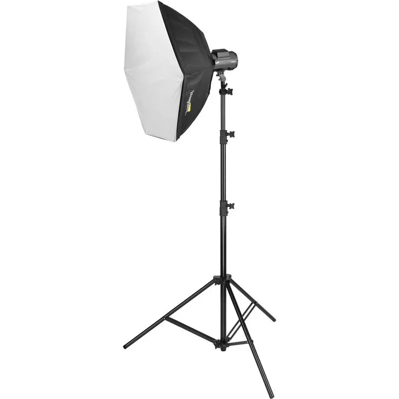 Heavy-Duty Air-Cushioned Light Stand with softbox attachment.