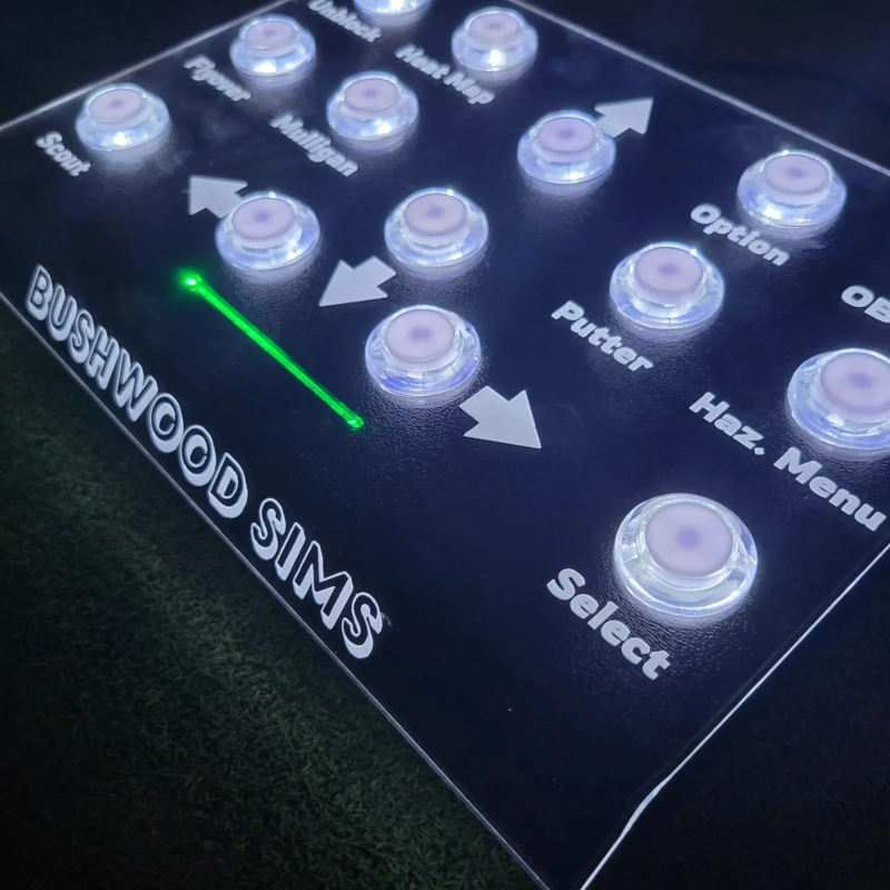 Roxor Golf Rxr 14 Button Control Box angled view illuminated buttons bushwood sims.