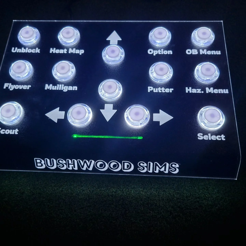 Roxor Golf Rxr 14 Button Control Box top view glowing buttons bushwood sims logo. 