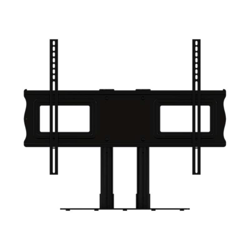 Single Desktop Stand for 32" to 55" Screens front view of dual post black frame.