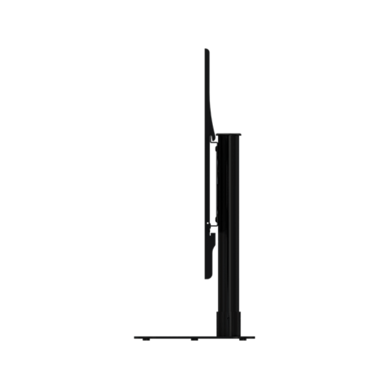 Single Desktop Stand for 32" to 55" Screens left side profile of the slim black frame.