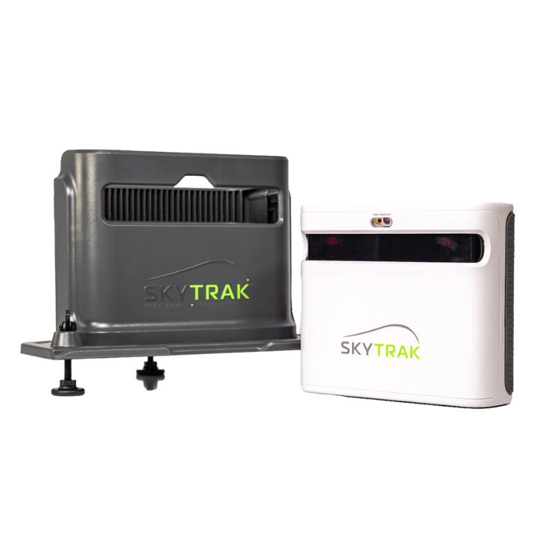 SkyTrak+ Protective Case next to SkyTrak+.