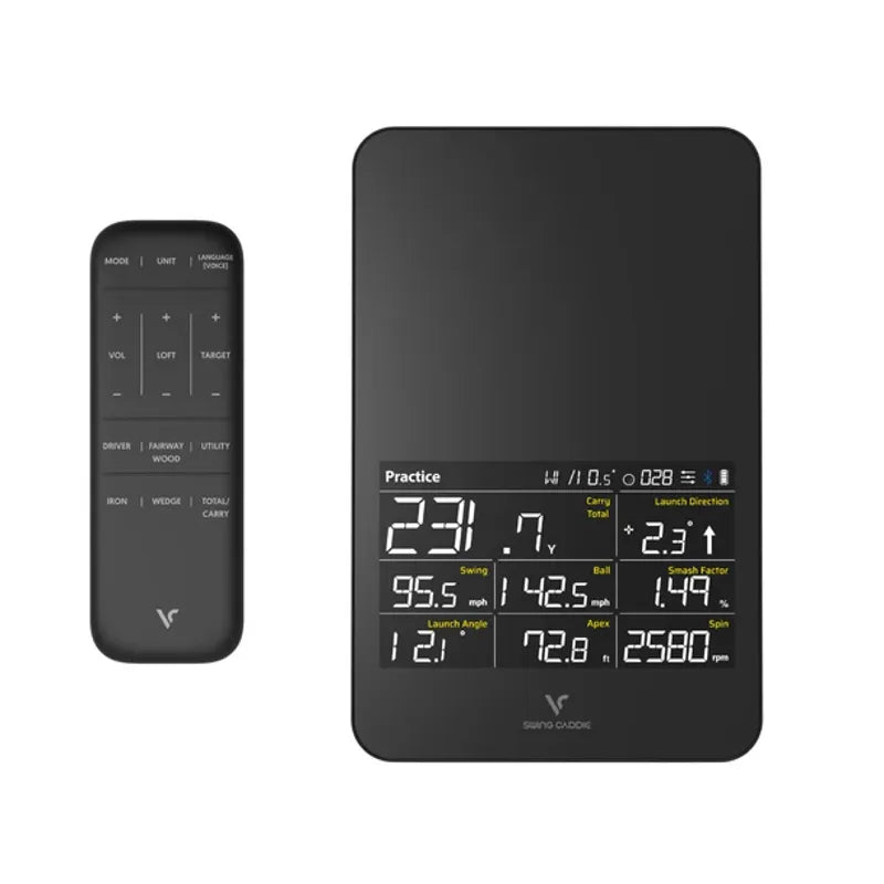 Swing Caddie SC4 Pro Launch Monitor controller and main display.