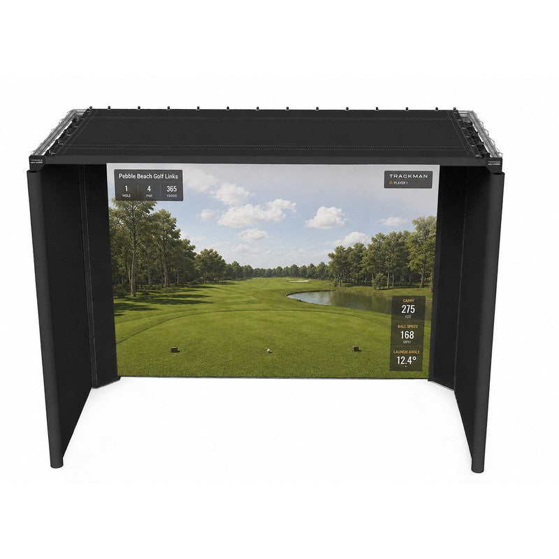 The SportsScreen Parlour Series Golf Simulator Enclosure Parlour 11 render with simulator display.