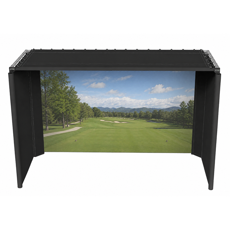 The SportsScreen Parlour Series Golf Simulator Enclosure Parlour 13H render with simulator display.