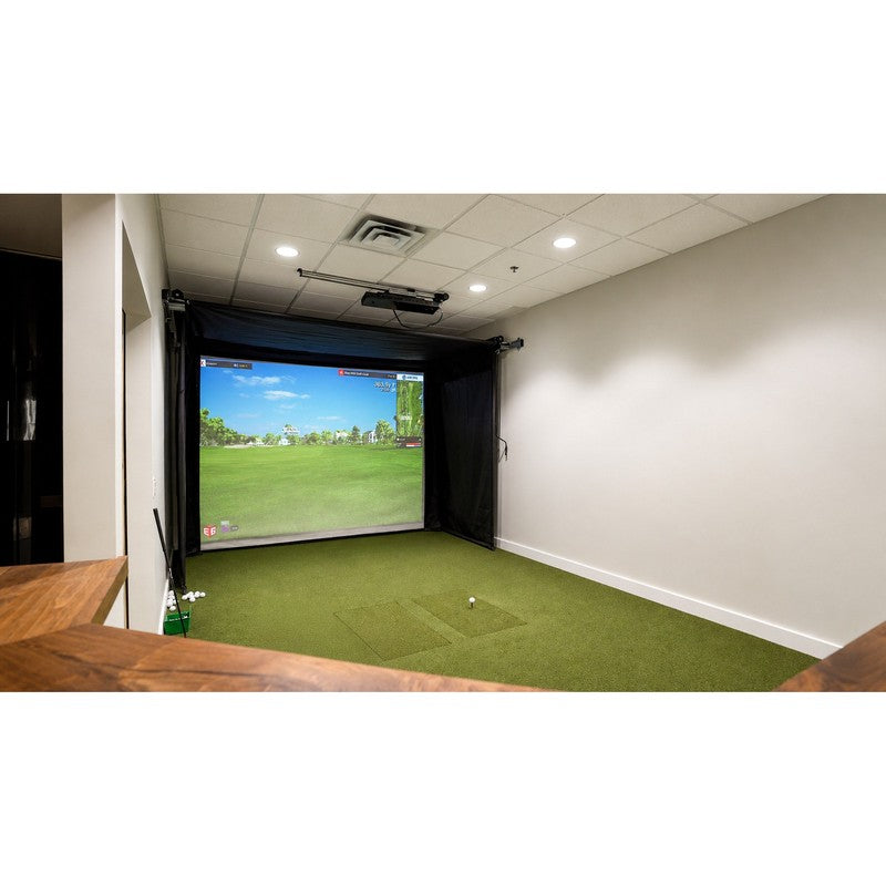 The SportsScreen Vanish Series Golf Simulator Enclosure in a dedicated simulator room.