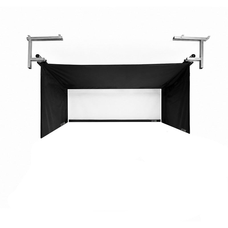 The SportsScreen Vanish Series Golf Simulator Enclosure Vanish 9 half retracted render view.