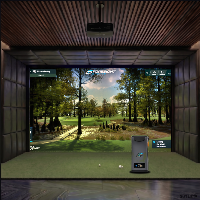 Foresight Sports GC3 custom installed golf simulator room with leatherette wall and ceiling padding.