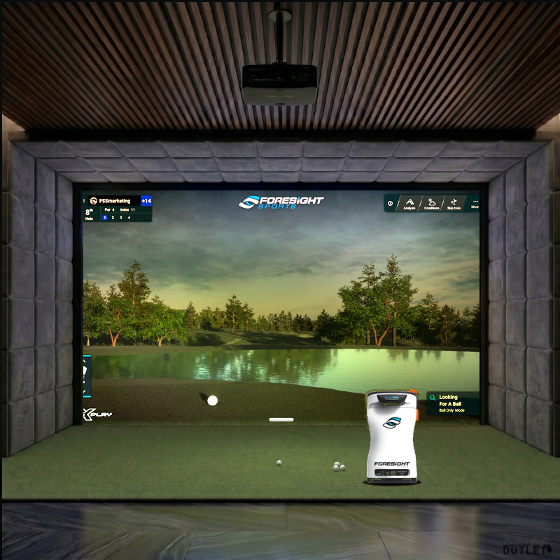 Foresight Sports QuadMAX custom installed golf simulator room with velvet wall and ceiling padding.